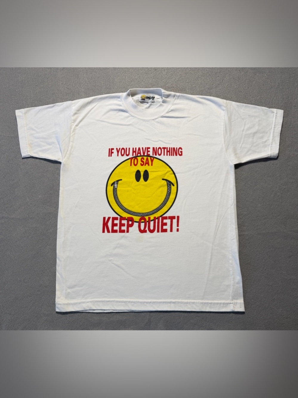 Smiley Face T Shirt Mens Large White Graphic Tee Quote Streetwear